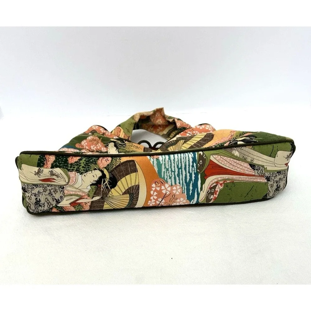 Japanese Kimono Fabric Hobo Handbag Purse Green Handmade Geisha Artsy Boho